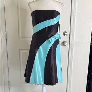Jessica McClintock Gunne Sax Strapless Brown Teal Fit & Flare Dress Prom 11 New